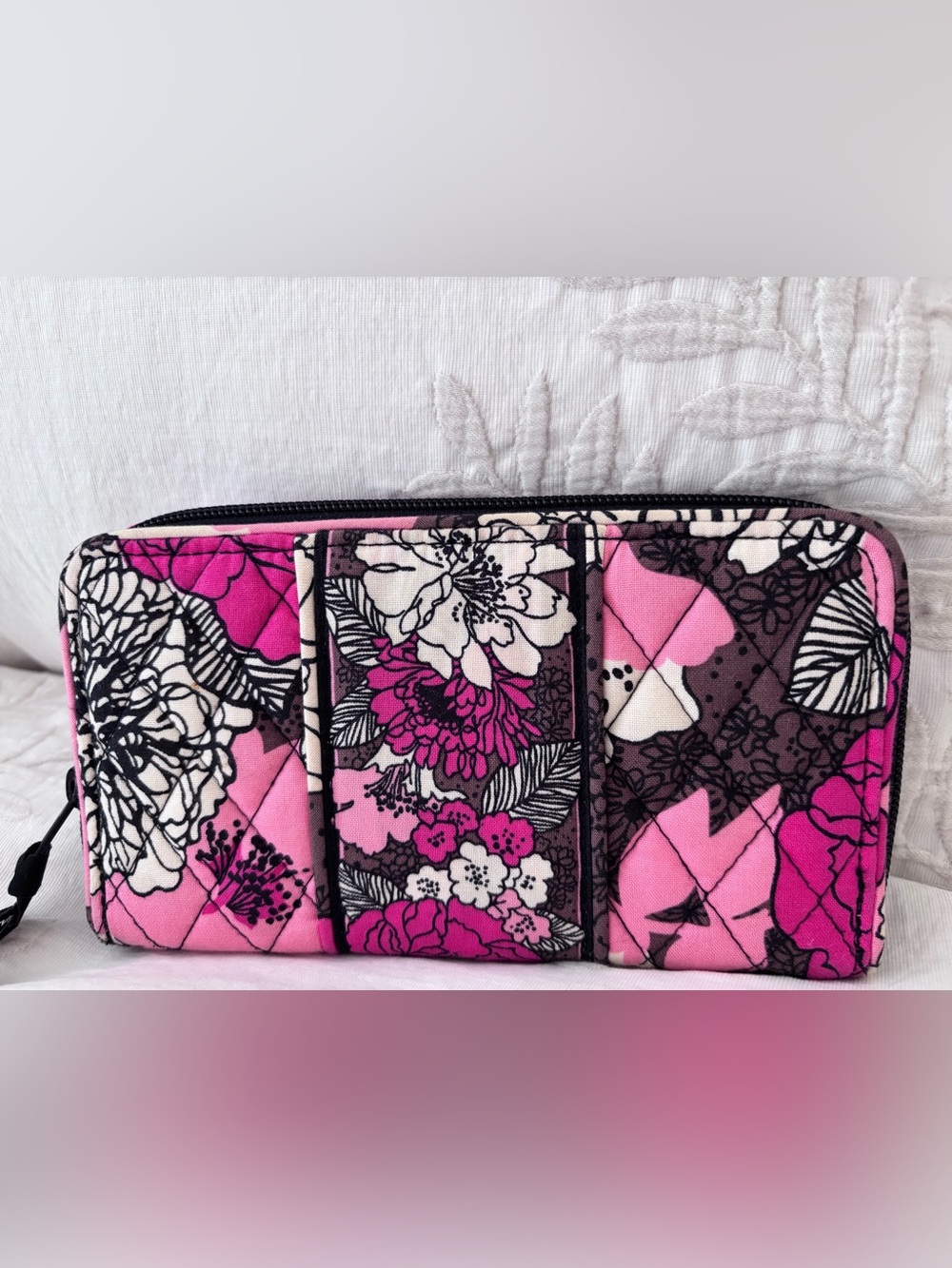 NWOT Vera Bradley Mocha Rouge - Pinks Brown Floral zipper wallet Card slots coin